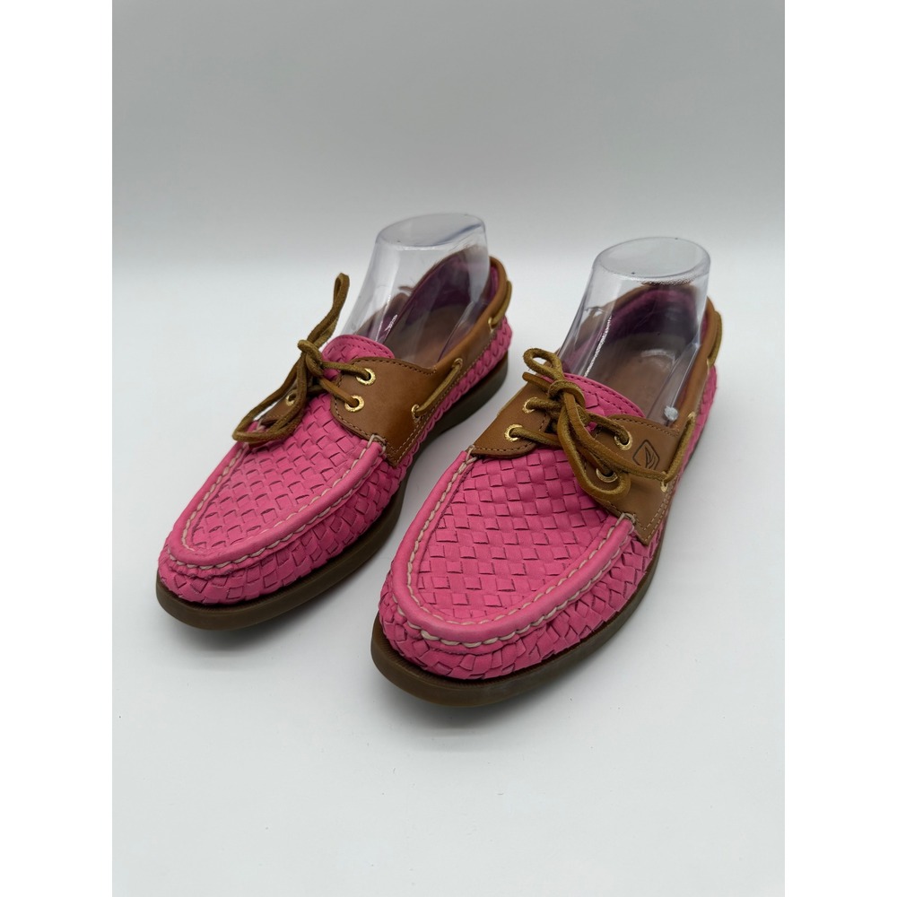 Sperry Top-Sider Audrey Woven Leather Boat Shoes Pink/Brown size 9 Women's